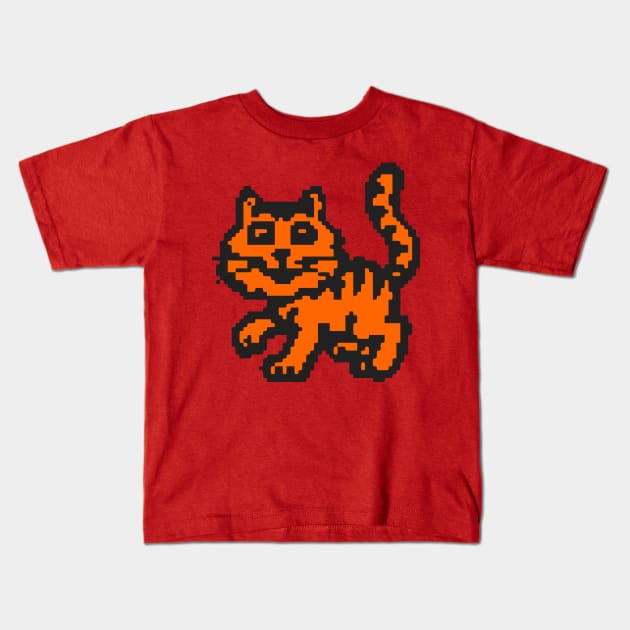 Orange Cat Pixel Kids T-Shirt by Tandit Store